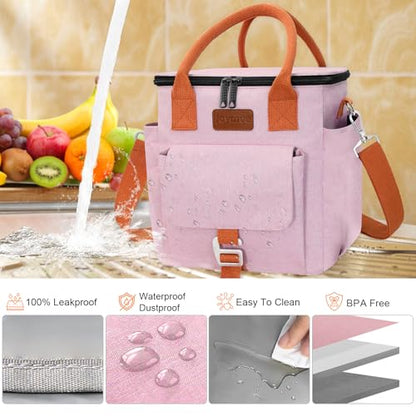 Joymee Insulated Lunch Box for Women Adjustable Shoulder Strap Lunch Bag - Pink - color: Pink