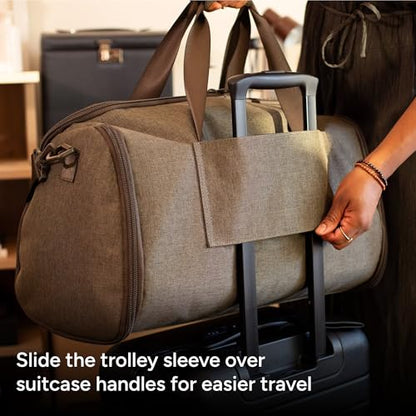 Halfday Convertible 2-in-1 Garment Duffel Weekender Bag 40L: Wrinkle-Free Travel (Hanging Suit Compartment, Shoe Pockets, Trolley Sleeve), Durable & Water-Resistant Carry-on, Stone - color: Stone, style: Original, 40l