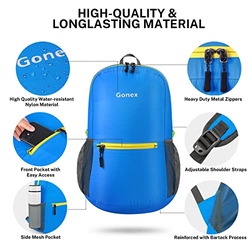 Gonex Ultra Lightweight Packable Backpack Daypack Handy Foldable Camping Outdoor Travel Cycling Backpacking - color: Blue