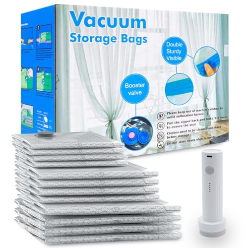 Vacuum Seal Bags 12-Pack with Wireless Pump, 4 Large/4 Medium/4 Sizes, Reusable Storage for Clothes Travel, Luggage & Suitcases, Portable Space Saver - size: 12 COMBO