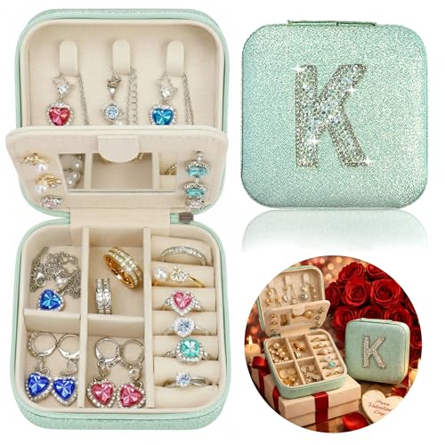 Mothers Day Gift Travel Jewelry Case for Women, Large Jewelry Organizer with Straps, Secure Storage, Better Organization, Gift for Bridesmaid, Daughter, Granddaughter - color: Green K
