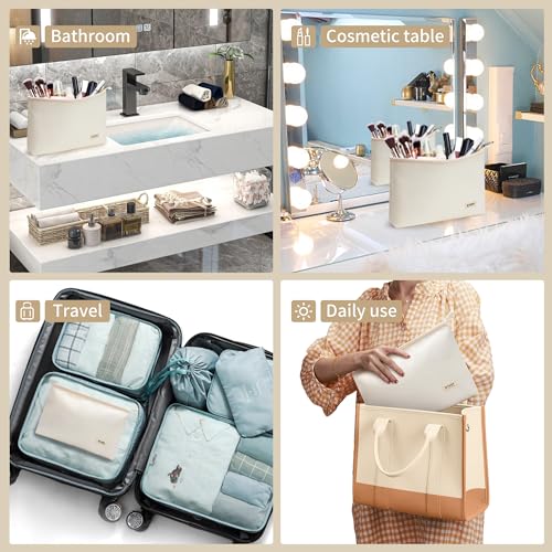 WLLWOO WLLWOO 2pcs Travel Make Up Bags-Cosmetic Bag Nylon Waterproof Large Wide Zipper Coin Purse Travel Toiletry Small Makeup Pouch For Women - color: Off White-Nylon
