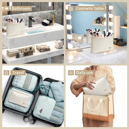 WLLWOO WLLWOO 2pcs Travel Make Up Bags-Cosmetic Bag Nylon Waterproof Large Wide Zipper Coin Purse Travel Toiletry Small Makeup Pouch For Women - color: Off White-Nylon
