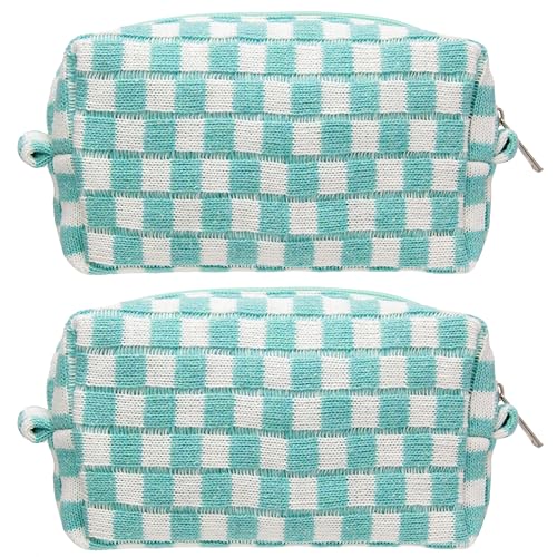 PAZIMIIK Checkered Makeup Bag for Purse Portable Zipper Make Up Pouch Small Cosmetic Case for Travel Accessories (2PCS Arctic Blue) - color: ARCTIC BLUE, size: 2PCS BOX POUCH