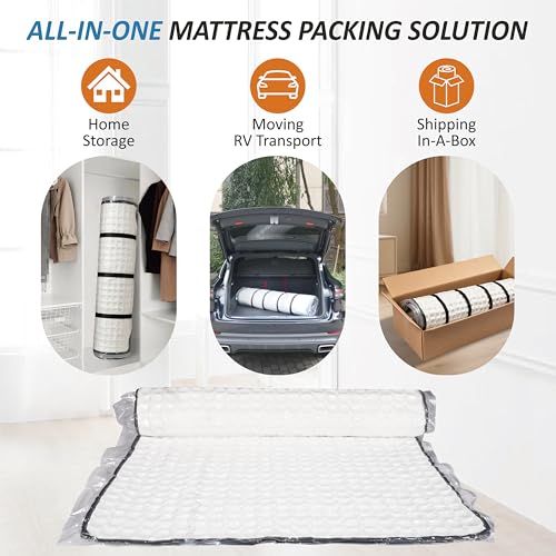 Storage Logic Foam Mattress Vacuum Bag with 4 Adjustable Packing Straps for Moving, Storage, Shipping, Vacuum Seal Mattress Bag with Packaging Straps (Queen/Full/Full-XL) - size: Queen/Full/Full-XL