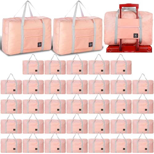 Travel Bag 36 Packes Carry on Luggage Foldable Duffel Bag Sports Gym Bag Weekender Overnight Bag Water Resistant Nylon Travel Duffel for Men Women - color: Pink 36