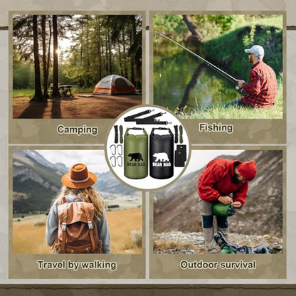 Foilswirl 2 Sets Bear Food Bag for Camping Ultralight Food Bag Hanging System Includes 2 Pcs 10 L Waterproof Bear Bag Pulley System and 4 Pcs Nylon Ropes 4 Pcs Clips 2 Pcs Rock Pouch - color: Black, Green, size: 20l