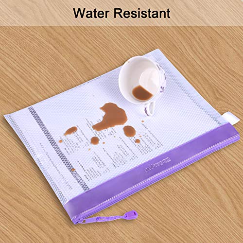 Wisdompro Zipper Pouch, 4 Packs Durable Letter Size Waterproof Mesh File Bag, Document Organizer - Purple - color: Purple