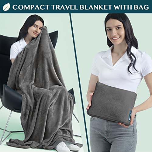 PAVILIA Travel Blanket Pillow, Soft Airplane Blanket 2-in-1 Combo Set, Plane Blanket Compact Packable, Flight Essentials Car Pillow, Travelers Gifts Accessories, Luggage Backpack Strap, 60x43 Gray - color: Gray