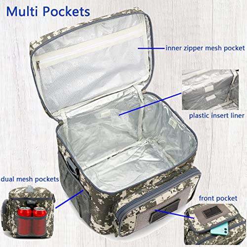 FlowFly Tactical Lunch Bag Large Insulated Lunch Box Cooler Tote for Men, Women with MOLLE/PALS Webbing (Digital#Camo, Large) - color: Digital#Camo, size: Large