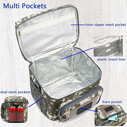 FlowFly Tactical Lunch Bag Large Insulated Lunch Box Cooler Tote for Men, Women with MOLLE/PALS Webbing (Digital#Camo, Large) - color: Digital#Camo, size: Large