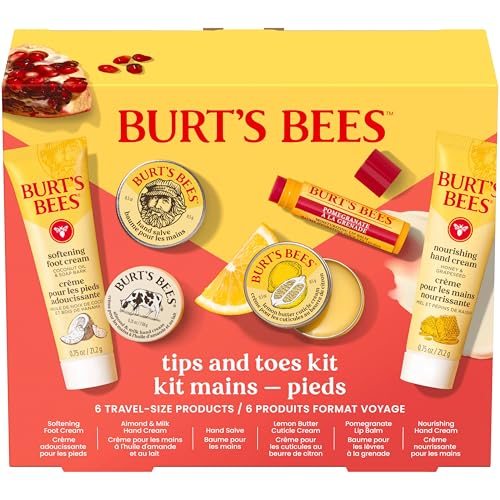 Burt's Bees Gifts Ideas, Tips and Toes Kit, 6 Travel Size Products - Pomegranate Moisturizing Lip Balm, 2 Hand Creams, Foot Cream, Cuticle Cream, and Hand Salve - size: 6 Count