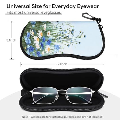 Sunglasses Case with Belt Clip, Ultra Light Neoprene Zipper Soft Padded Glasses Case for Women Men - color: Daisy