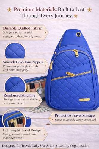 Travel Essentials Gift Set for Women – 7 Pc Travel Kit with Sling Bag, TSA Pouch, Jewelry Case & Sleep Mask - color: Mystic Blue