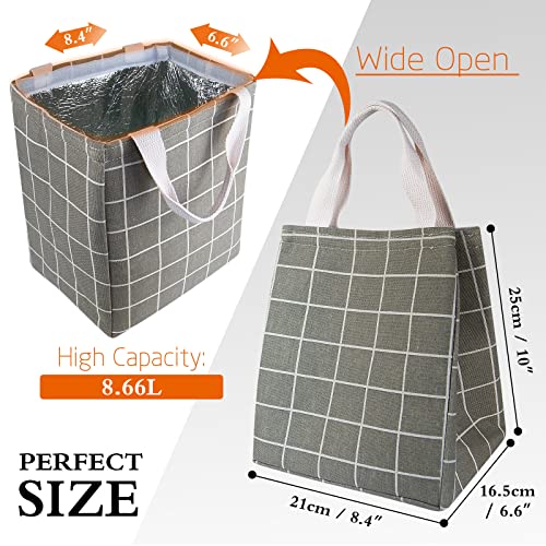 Insulated Lunch Box for Women Men, Reusable Adult Lunch Tote Bags for Work or Travel (Gray Plaid) - color: Gray plaid