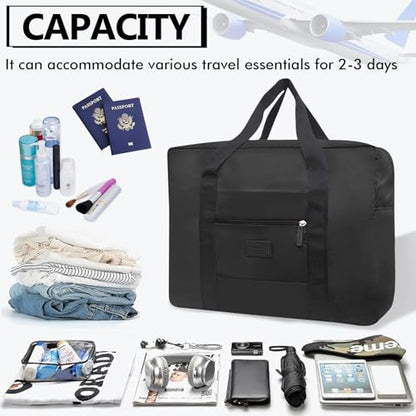 Travel Duffel Bag Lightweight Foldable Travel Bag for Women and Men Waterproof Tote Carry On Luggage Bag Weekender Overnight Bag (Black) - color: Black