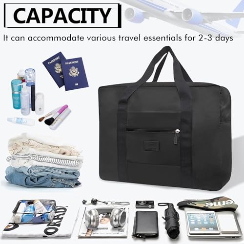 Travel Duffel Bag Lightweight Foldable Travel Bag for Women and Men Waterproof Tote Carry On Luggage Bag Weekender Overnight Bag (Black) - color: Black
