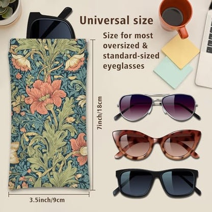 Eyeglasses Sunglasses Case PU Soft Squeeze Top Glasses Pouch for Women Men,Floral Pattern Portable Anti Scratch - color: Green