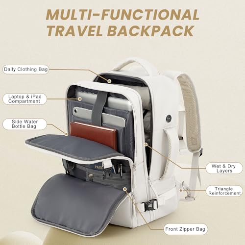 Sinaliy Travel Backpack, Carry on Flight Approved Backpack with Multi-Pockets, TSA Waterproof 17.3inch Laptop Backpack, Personal Item Travel Bag for Men Women, Beige - color: Beige, size: X-Large