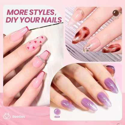 Beetles Jelly Gel Nail Polish Set, 53PCS 36 Colors Jelly Pink Milky White Red Black Blue Green Silver Cat Eye Base Glitter Glossy Matte Top Coat Crystal Ice Collection French Nails Gift for Women - color: 0-1-Crystal Ice Collection