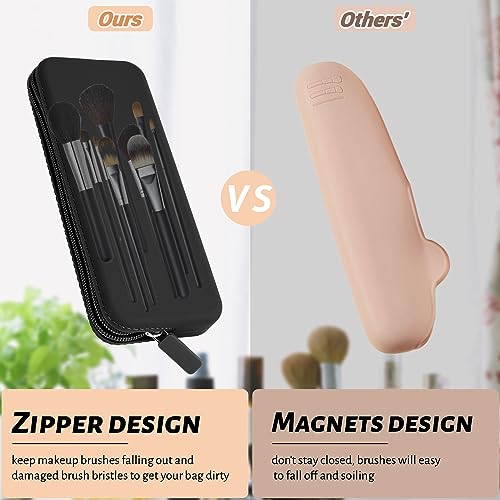 Sakolla Travel Makeup Brush Holder, Silicone Makeup Brush Bag with Zipper Closure, Makeup Brushes Organizer Case Washable Makeup Pouch Holder Case for Daily, Work, Essentials（Black） - color: Regular Black