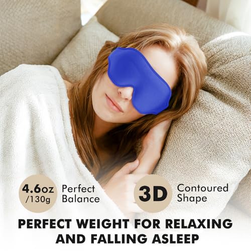 Sleep Eye Mask for Men Women, Weighted Sleeping Mask for Side Sleeper, Travel Blackout Night Blindfold Eye Shade Cover with Adjustable Strap (Sapphire) - color: Sapphire