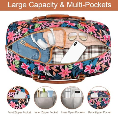 ITIEZY Weekender Overnight Bag for Women - Large Travel Duffel Bag with Shoe Compartment, Gym Duffel Bag Hospital Bag Carry On Tote Bags for Airplanes with Crossbody Bag Toiletry Bag 3Pcs Set - color: 9-Black Fower