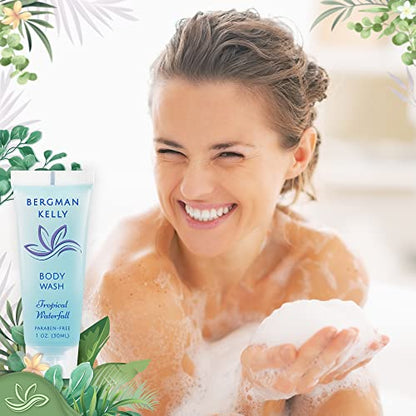 BERGMAN KELLY Travel Size Body Wash (1 fl oz, 200 PK, Tropical Waterfall), Delight Your Guests with an Invigorating and Refreshing Hotel Body Wash, Mini and Small Size Guest Hotel Toiletries in Bulk - size: 1 Fl Oz (Pack of 200)