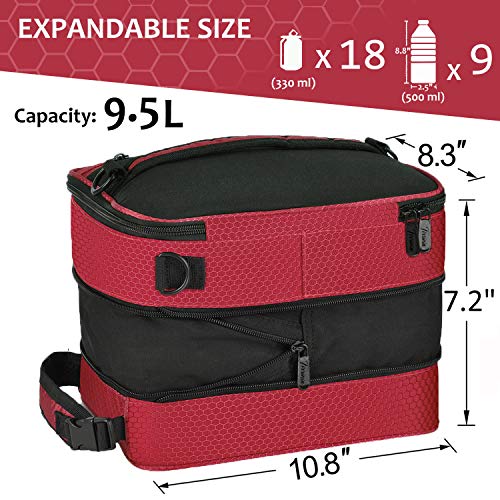Tirrinia Expandable Insulated Lunch Bag for Men Women – Leakproof Reusable Cooler LunchBox for Kids & Adults with Shoulder Strap, Perfect for Work, School, Office, Travel,Red - color: Red