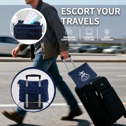 Travel Blanket and Pillow-2-in-1, Ultra-Soft&Compact,Airplane Blanket with Hand Luggage Belt and Backpack Clip,Travelers Accessories Gifts, 61x43 Inches（Navy） - color: Navy