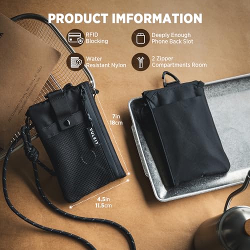 VULKIT RFID Blocking Travel Wallet for Men Women, Water Resistant Passport & Phone Holder with Detachable Lanyard and Key Ring, Lightweight Zipper Travel Wallet - color: Black