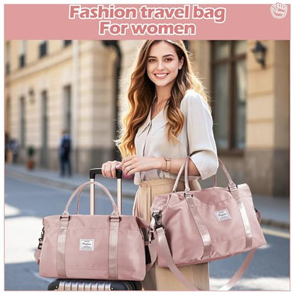 Pink Gym Bag with Wet Pocket, Foldable Travel Duffle Bag Carry On Weekender Bags for Women, Waterproof Overnight Bag for Travel, Gym, Yoga - color: X-Pink