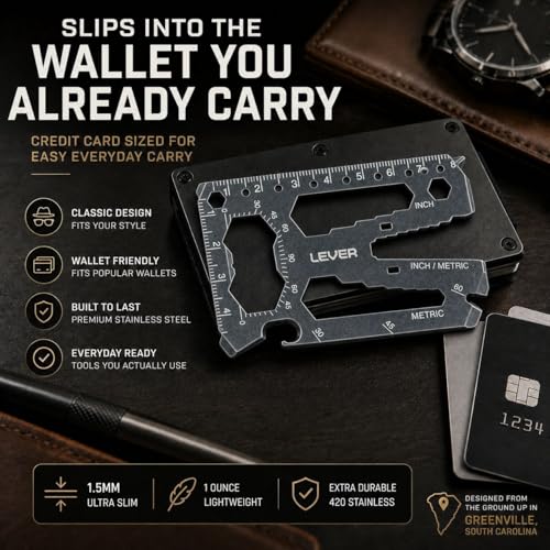 Lever Gear Toolcard Pro - 40 in 1 Credit Card Multitool. Slim, Minimalist Survival Card Wallet Tool Card. TSA Approved Multitool Card Pocket Tool. (Stonewash, 2-Pack) - color: Stonewash, size: 2-Pack