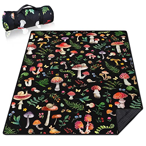 Mushroom Picnic Blankets Waterproof Foldable,60’‘x80'' Portable Dual Layers Outdoor Travel Camping Backpacking Hiking Beach Blanket Mat for Grass Padded Lawn Park Beach,Picnic Accessories - color: Mushroom