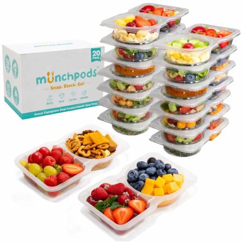 Reusable Snack Containers with Lids 20 Pack (40 Pieces) Portion control, Snack Pack Containers 2 Double Compartment Snack Containers for Kids On the Go Meals, Camping Snack Tray Prep