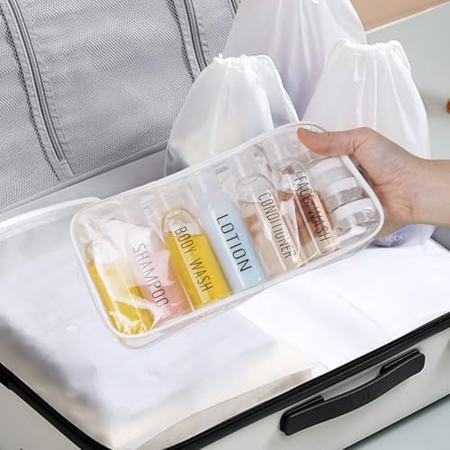 Travel Bottles for Toiletries 10 Pcs 3.4oz Travel Size Toiletries TSA Approved Pre-labeled Travel Shampoo Bottles Refillable Spray Bottle Leak Proof Small Cream Jars for Body Wash Lotion(Clear) - color: B-Clear