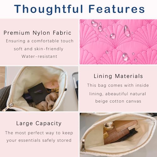 RSRSLEII Quilted Cotton Coquette Makeup bag, Coastal Granddaughter Aesthetic Cosmetic Bag, Cute Seashell Portable Travel Toiletry Pouch (10 Hot Pink) - color: 10 Hot Pink