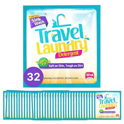 TidyFriend Sink Travel Laundry Detergent 10 ml, 32 Pack Effective Travel Detergent Packets for Sink Washing, Lightweight Must Haves Laundry Essentials - size: 32 Pack
