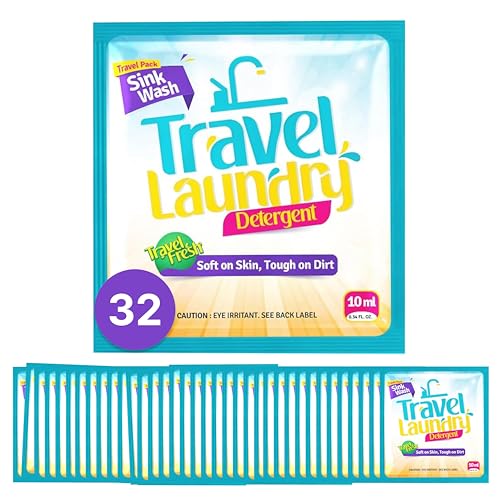TidyFriend Sink Travel Laundry Detergent 10 ml, 32 Pack Effective Travel Detergent Packets for Sink Washing, Lightweight Must Haves Laundry Essentials - size: 32 Pack