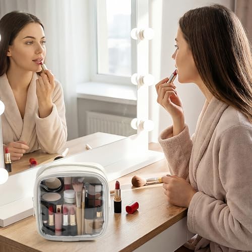 Abbylike 3 Pcs Mini Clear Makeup Bag Cosmetic Bags Set Waterproof Transparent Toiletry Bag with Zipper for Women Girls, Gifts for Bridesmaid (Nude,Elegant Gray,Moonlight White) - color: Nude,Elegant Gray,Moonlight White