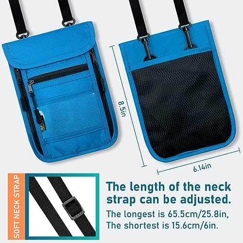 sundee Travel Neck Wallet with Double Zippers, RFID Blocking Passport Holder with Adjustable Neck Strap for Men and Women to Keep Cash, Credit Cards and Travel Documents Safe - Lake Blue - color: Lake Blue