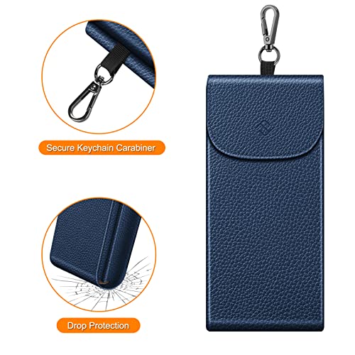FINTIE Double Glasses Case with Carabiner Hook, Portable Vegan Leather Eyeglass Case Anti-scratch Sunglasses Pouch - color: Navy