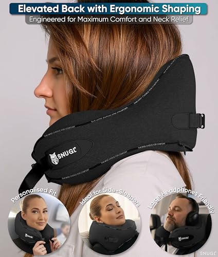 SNUGL Travel Pillow – Neck Pillow Airplane, Travel Pillows for Airplanes, Neck Pillows Memory Foam – Road Trip Essentials for Adults – Traveling Essentials - Gifts for Travelers Men & Women - size: Adult Regular