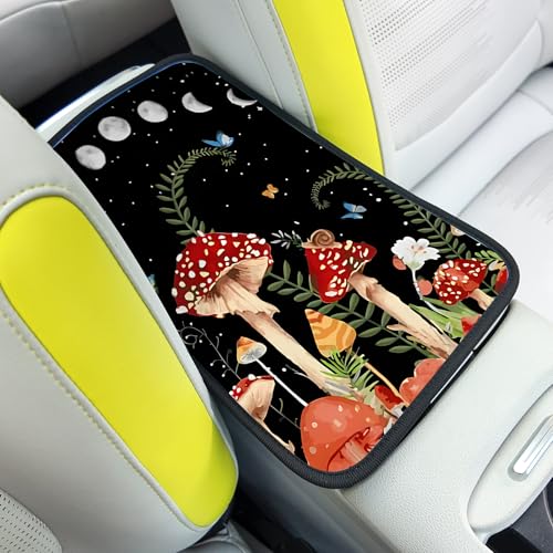 Red Mushroom Auto Center Console Pad,Soft Waterproof Car Center Console Cover Auto Armrest Seat Box Cover Protector for Most Vehicle SUV Truck Car - color: Red Mushroom