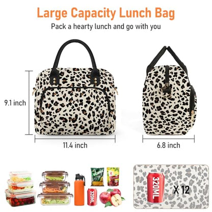Lunch Bag Large Insulated Lunch Box for Women Adult Cute Lunchbox Lunch Bags Boxes Pail with Shoulder Strap for Work Mom Picnic Office Travel 11.4×6.8×9.1 inches 11.5L (Leopard) - color: Leopard