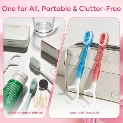 FAMILIFE Travel Toothbrush - 5 in 1 Mini Disposable Toothbrush with Toothpaste, Floss Picks & Tongue Scraper, Individually Wrapped Prepasted Brush for Weekend, Business Trip & Camping (Peach, 24pcs) - color: Peach 24 Pcs