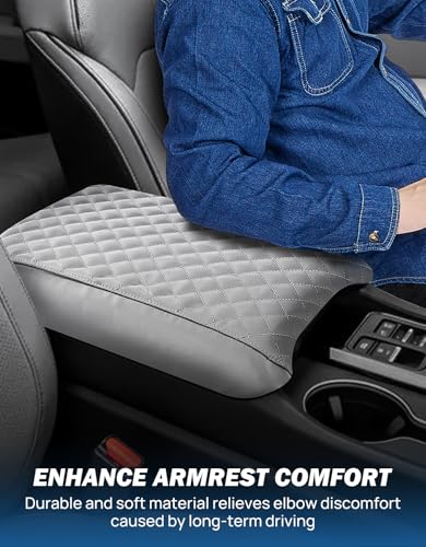 JOYTUTUS Center Console Cover Compatible with 2023-2025 2026 Pilot & 2024 Passport Ridgeline, Car Armrest Cover Console Pad Cushion, Gray Leather Center Console Armrest Cover lid Middle Console Cover - color: Gray