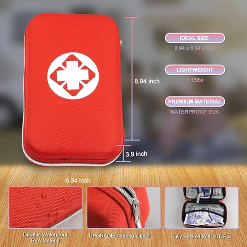 276PCS First Aid Kit Home Car Camping Hiking Emergency Supplies Small Compact Lovely Bag for School Outdoor, Basic Outdoor Essentials Survival Kit for Travel AMORNING - style: 276Pcs