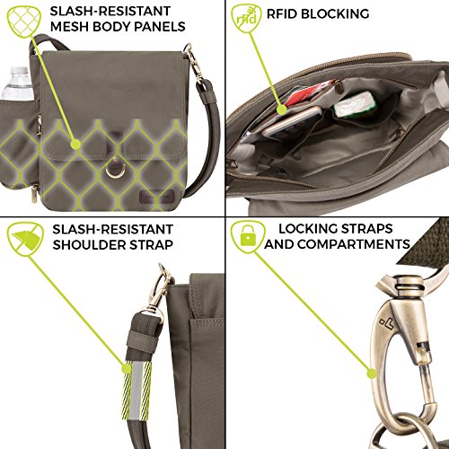 Travelon Anti-Theft Courier Tour Bag - color: Stone Gray