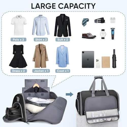 BALEINE Travel Garment Bag, Travel Suit Bag for Men, Water Resistant Carry on Garment Bag for Hanging Clothes, Garment Duffel Bag for Travel Business (Black-Convertible) - color: Black-Convertible